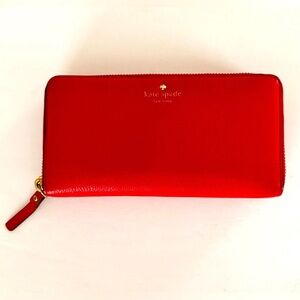 Kate Spade - Madison Large Continental Wallet - Red Leather w Bl/Wh Lining - EUC